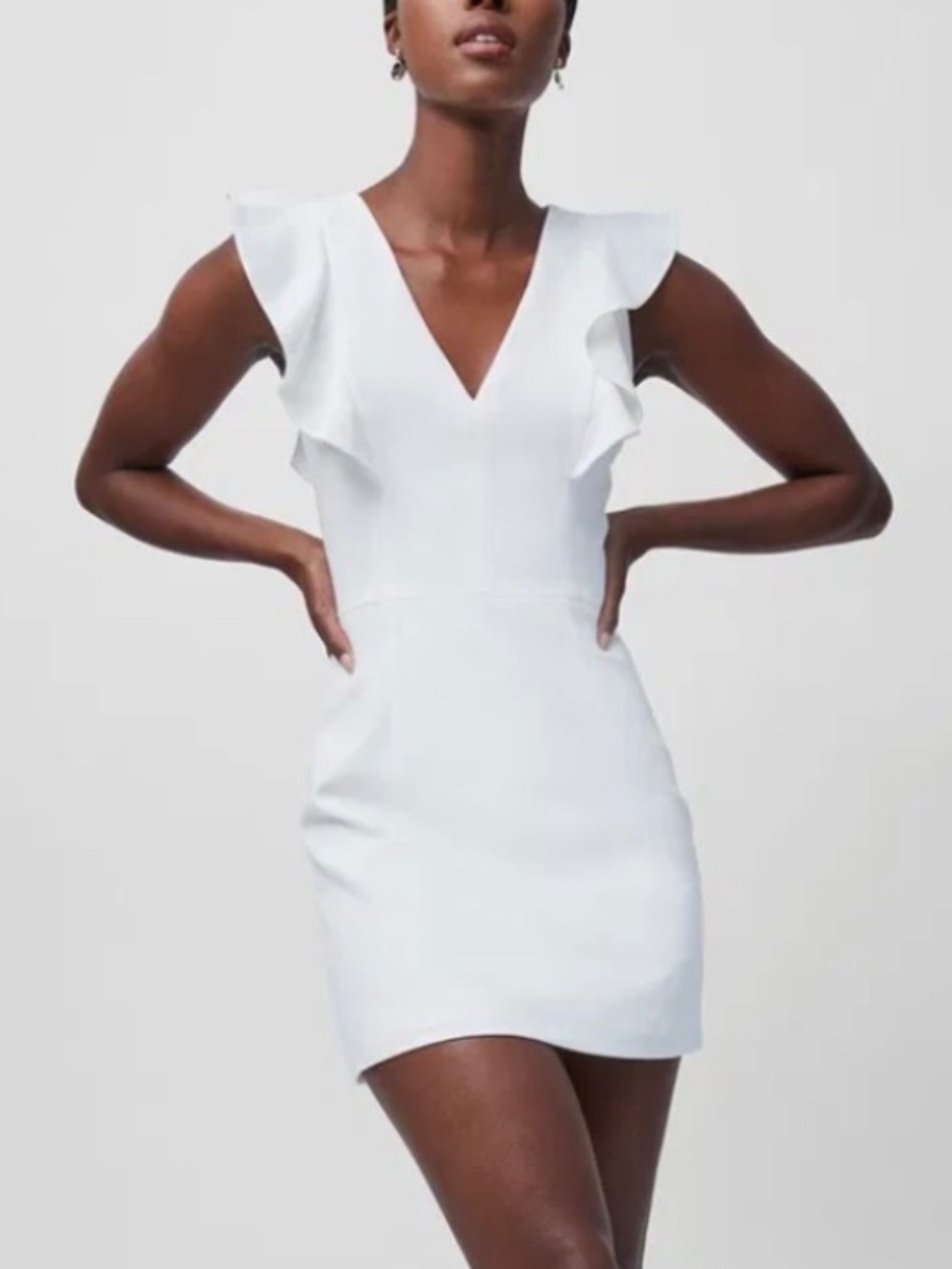 French Connection Whisper Ruffled V neck mini dress